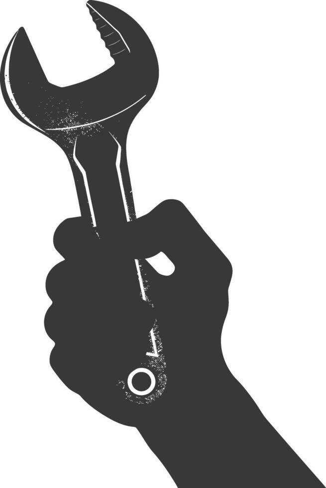 AI generated Silhouette hand holding wrench for construction black color only vector