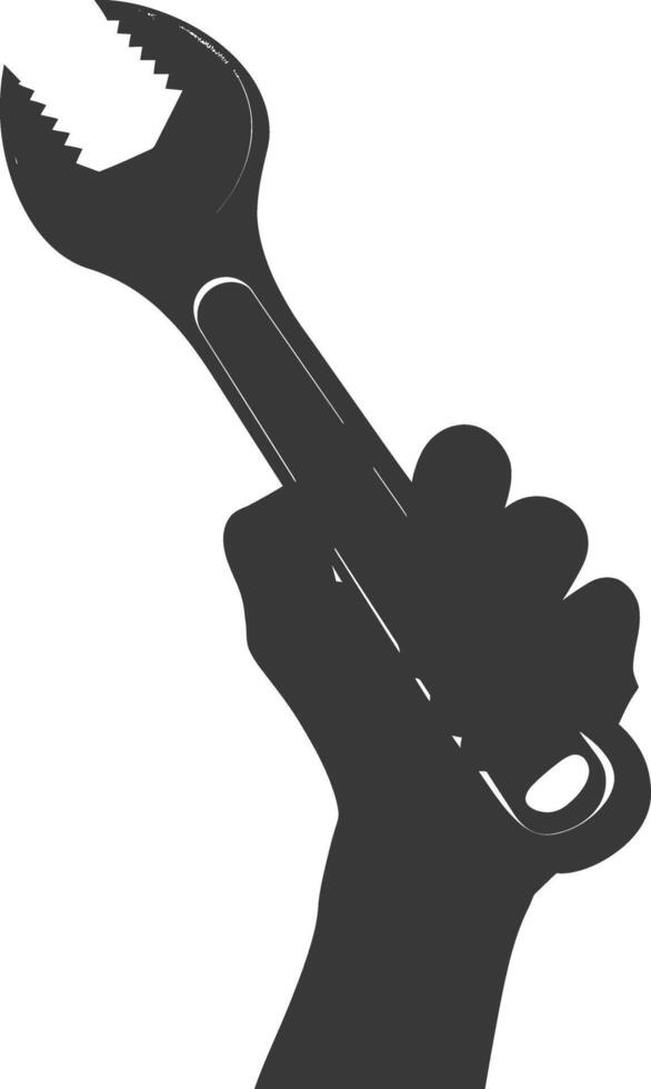 AI generated Silhouette hand holding wrench for construction black color only vector
