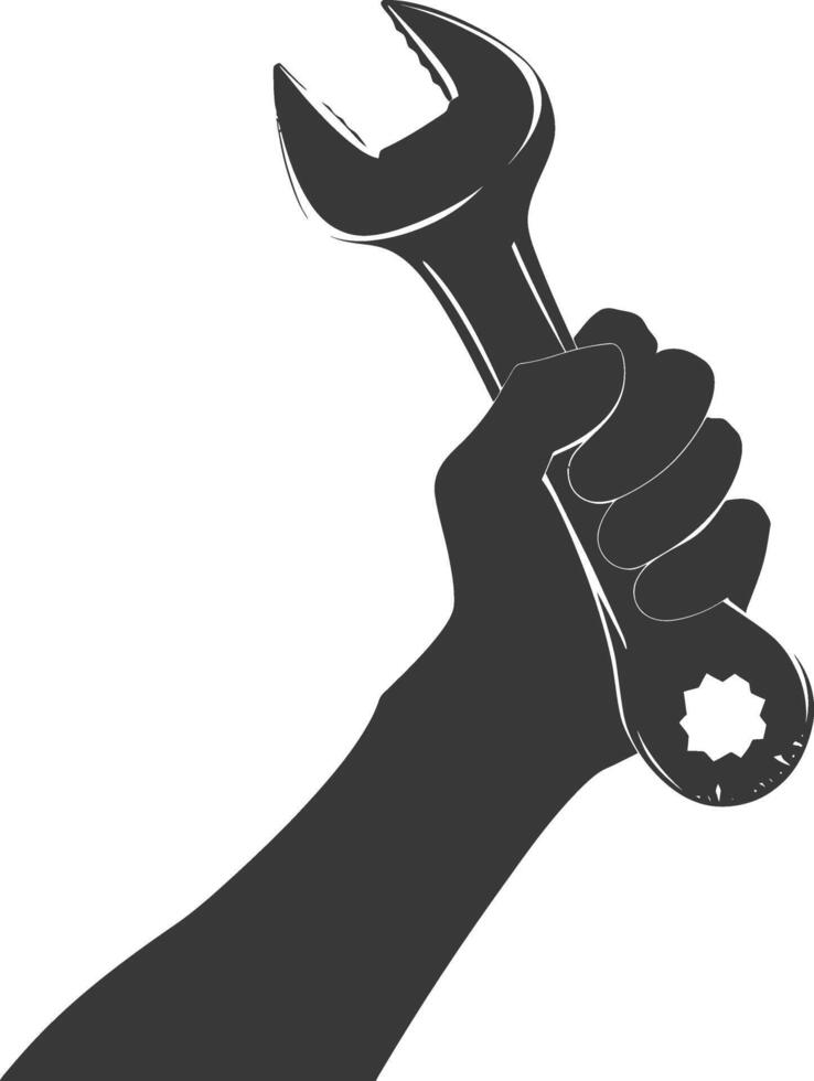 AI generated Silhouette hand holding wrench for construction black color only vector
