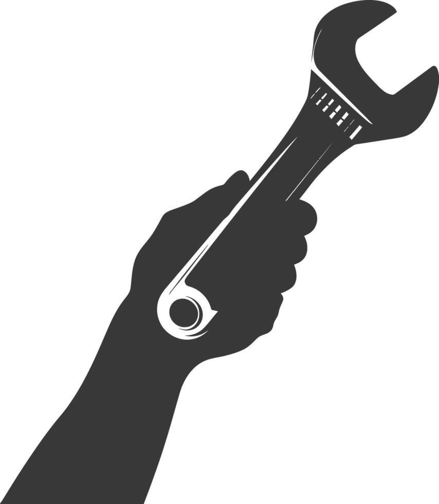 AI generated Silhouette hand holding wrench for construction black color only vector