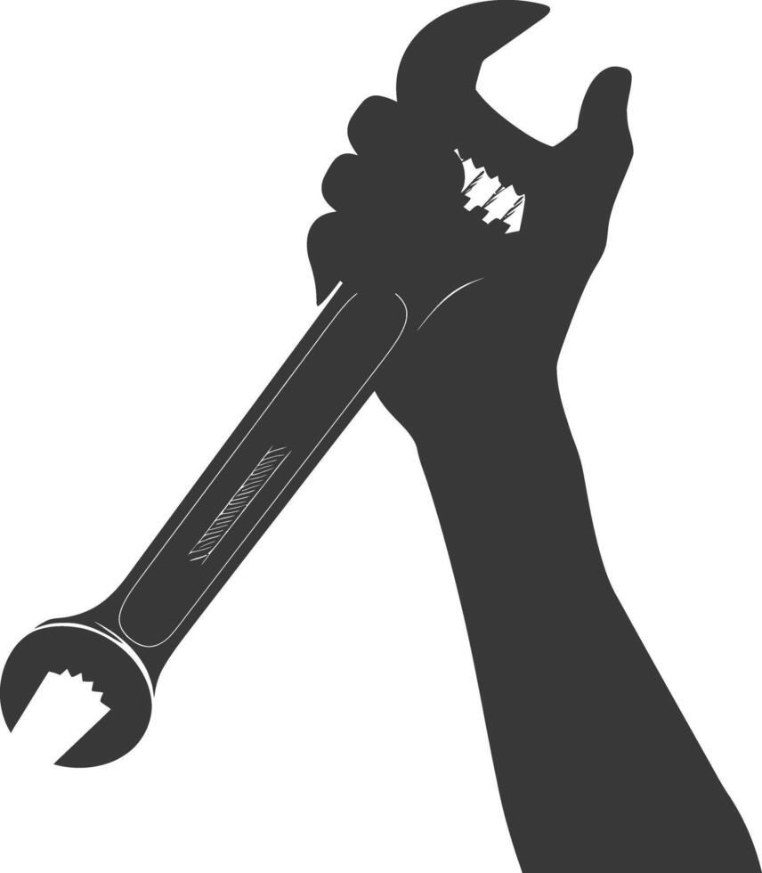 AI generated Silhouette hand holding wrench for construction black color only vector