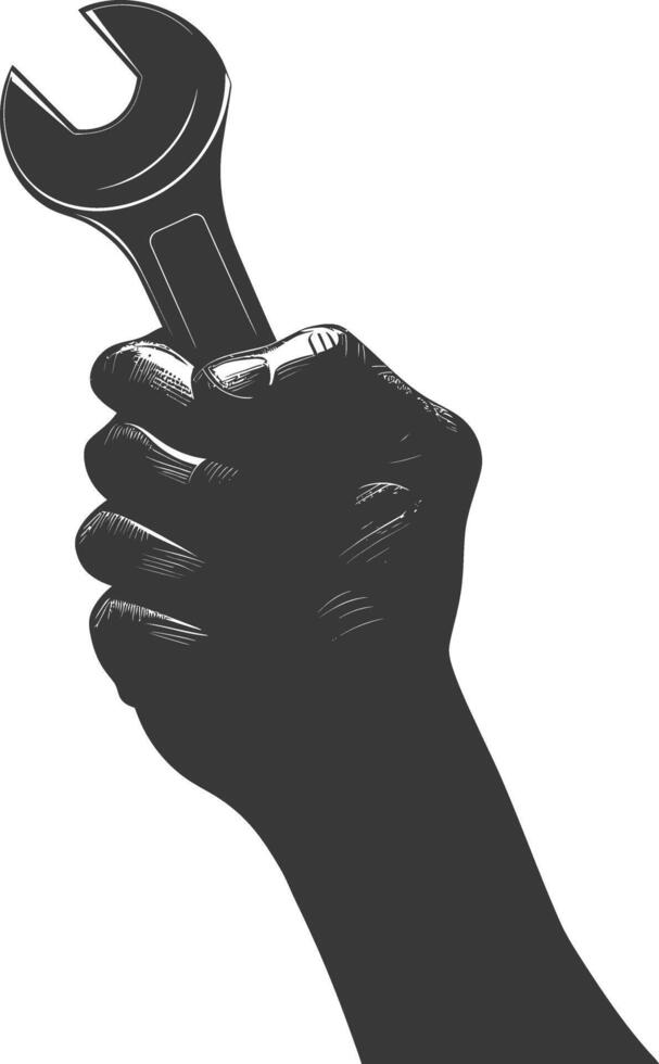 AI generated Silhouette hand holding wrench for construction black color only vector