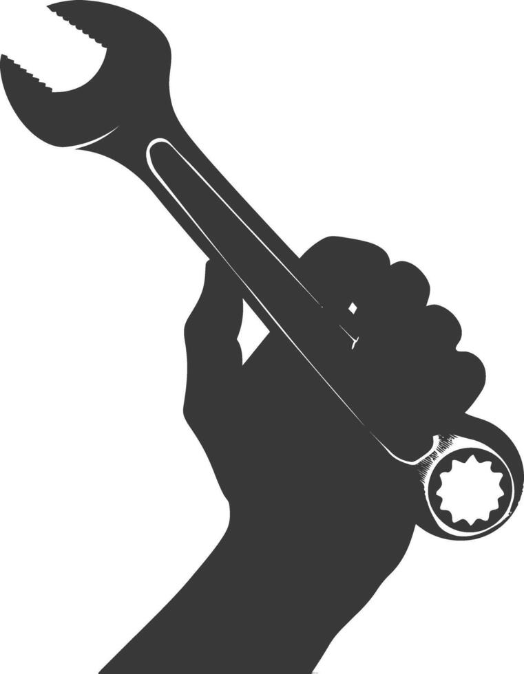 AI generated Silhouette hand holding wrench for construction black color only vector