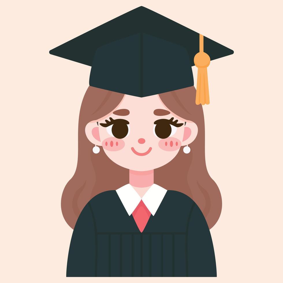 Cute girl graduation cartoon vector icon isolated illustration flat vector