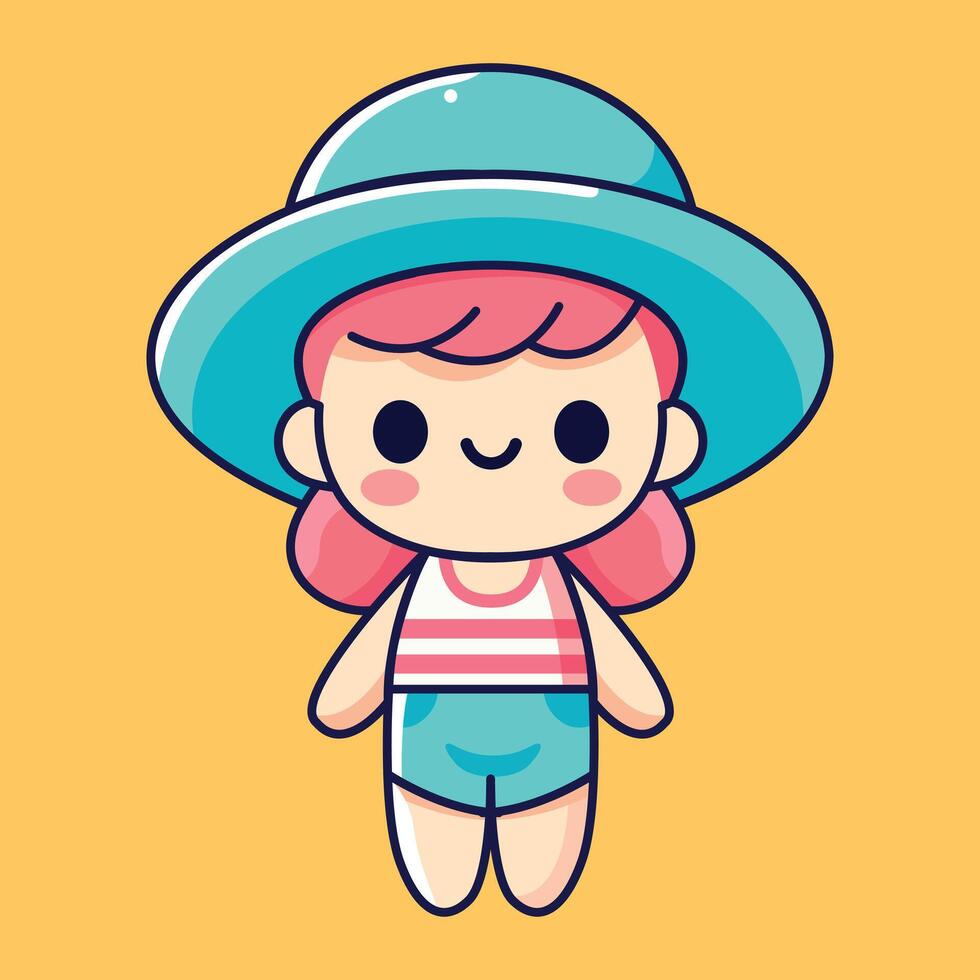 Cute summer season girl with summer hat vector illustration