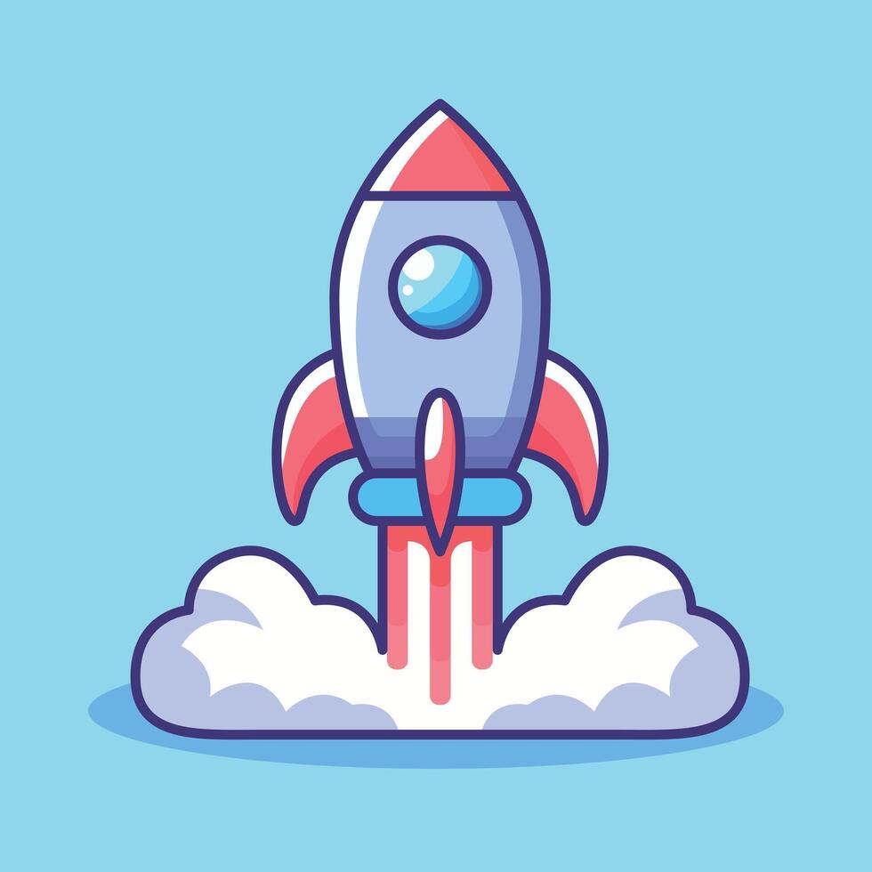 Rocket flying to the space cartoon vector flat illustration