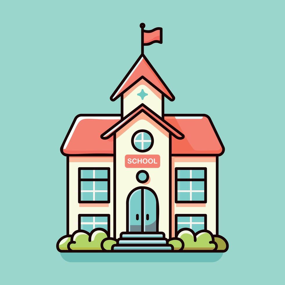 Isolated school building vector flat cartoon illustration