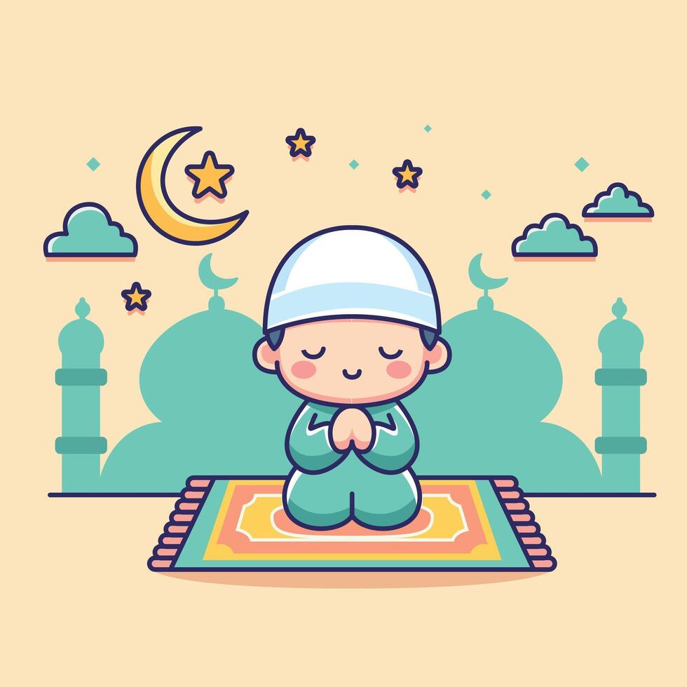 a kid pray for ramadan illustration vector