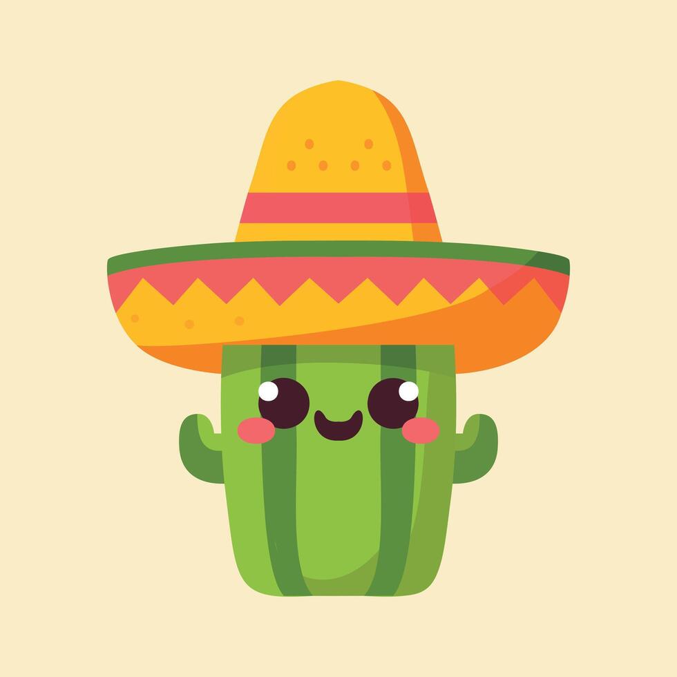 Cute cactus celebrating cinco de mayo with mexican hat vector illustration