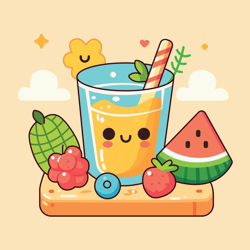 Vector cute lemonade and fruit for summer season illustration