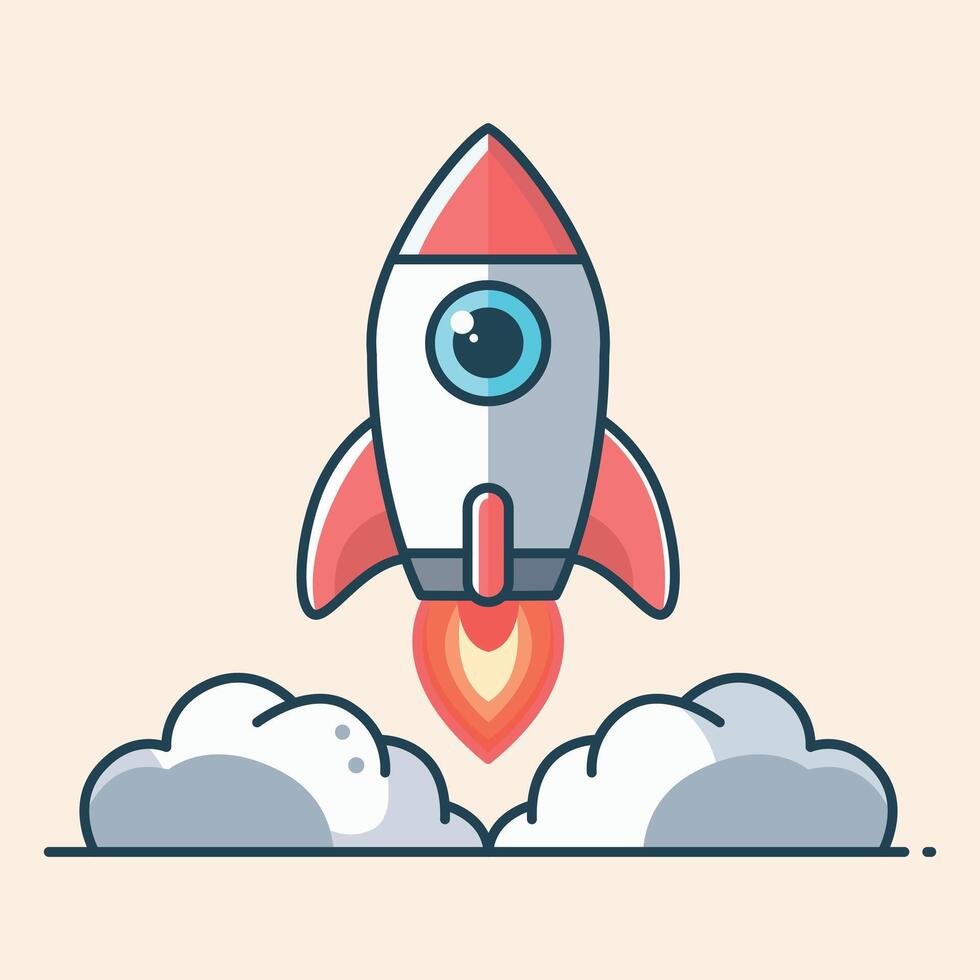 Rocket flying to the moon cartoon vector illustration icon isolated