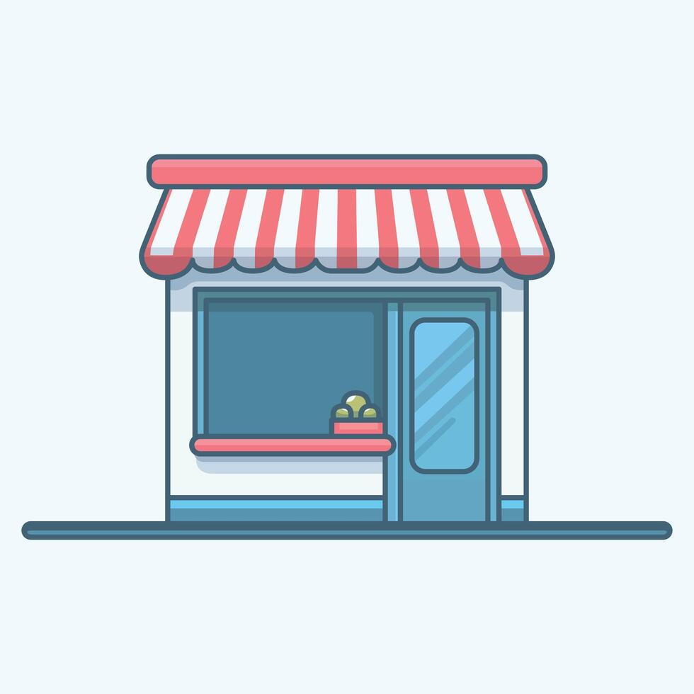Vector illustration of market stall store booth with red and white striped awning