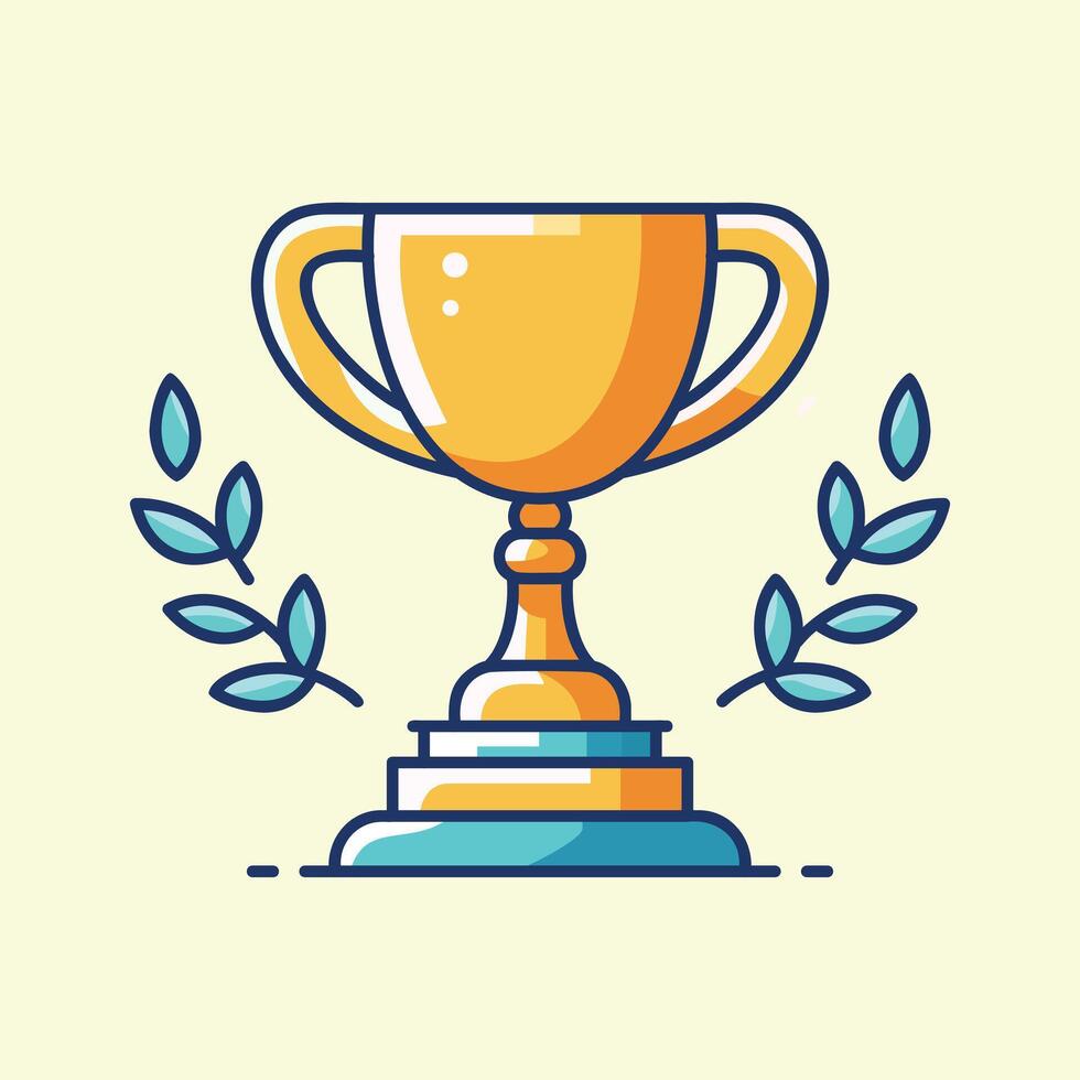 Trophy award gold metallic laurel wreath symbol vector illustration