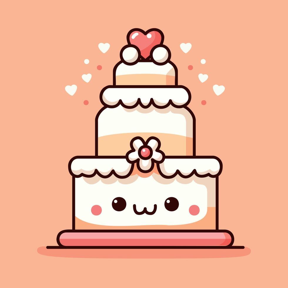 Cute peach wedding cake vector isolated illustration