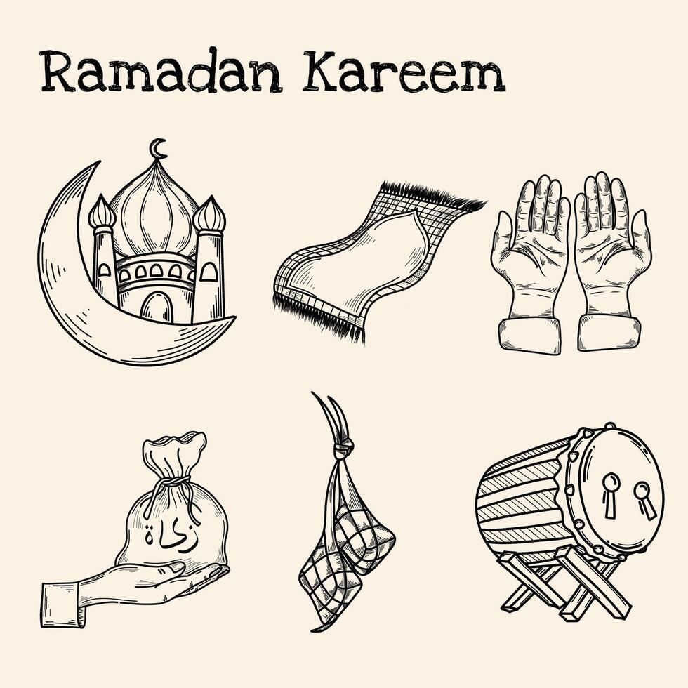 Ramadan Kareem Illustration doodle with hand drawn doodle vector