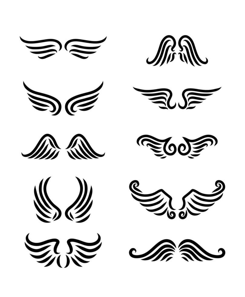 vector set of tribal style wings on white background. element for logo  label  emblem  sign  badge.