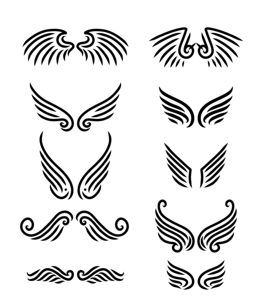 vector set of white background line style wings. element for badge sign emblem label logo.