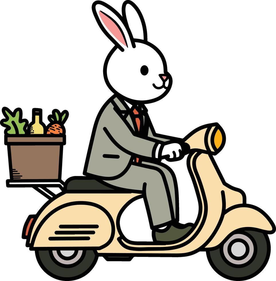 office worker bunny riding a scooter vector