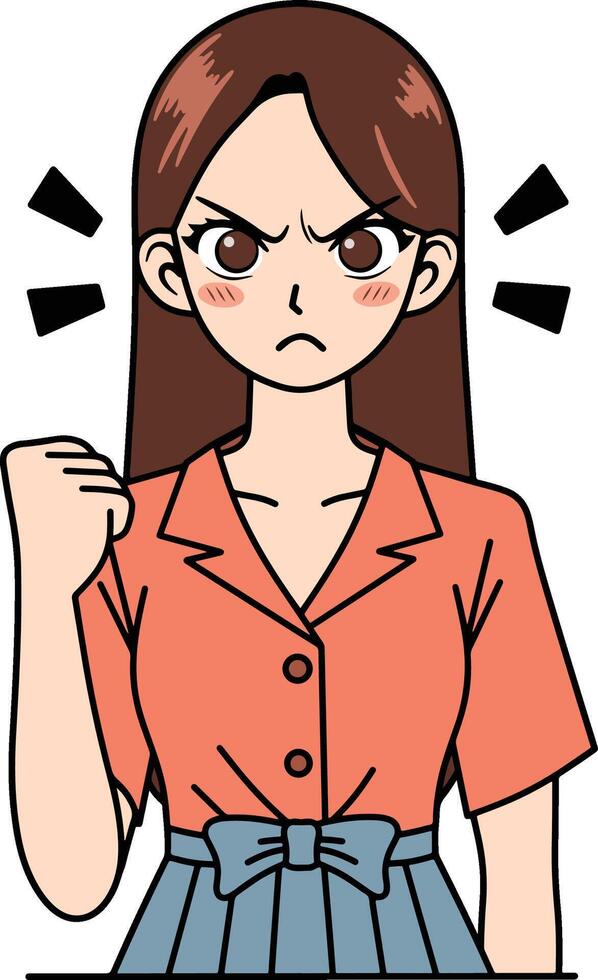 enojado triste mujer dibujos animados vector