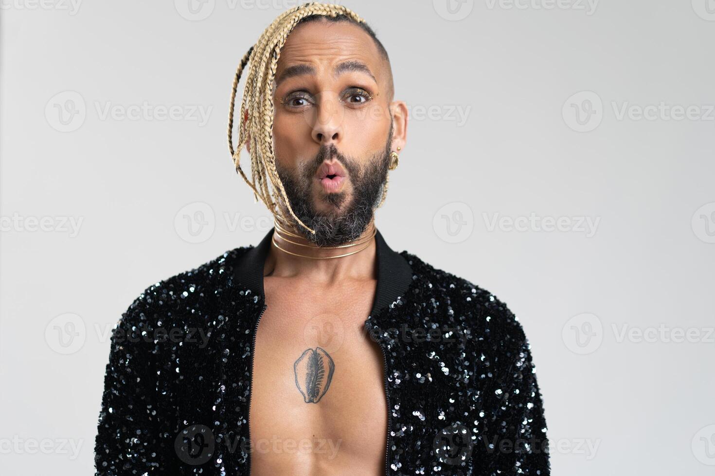 Gay man portrait isolated on white photo