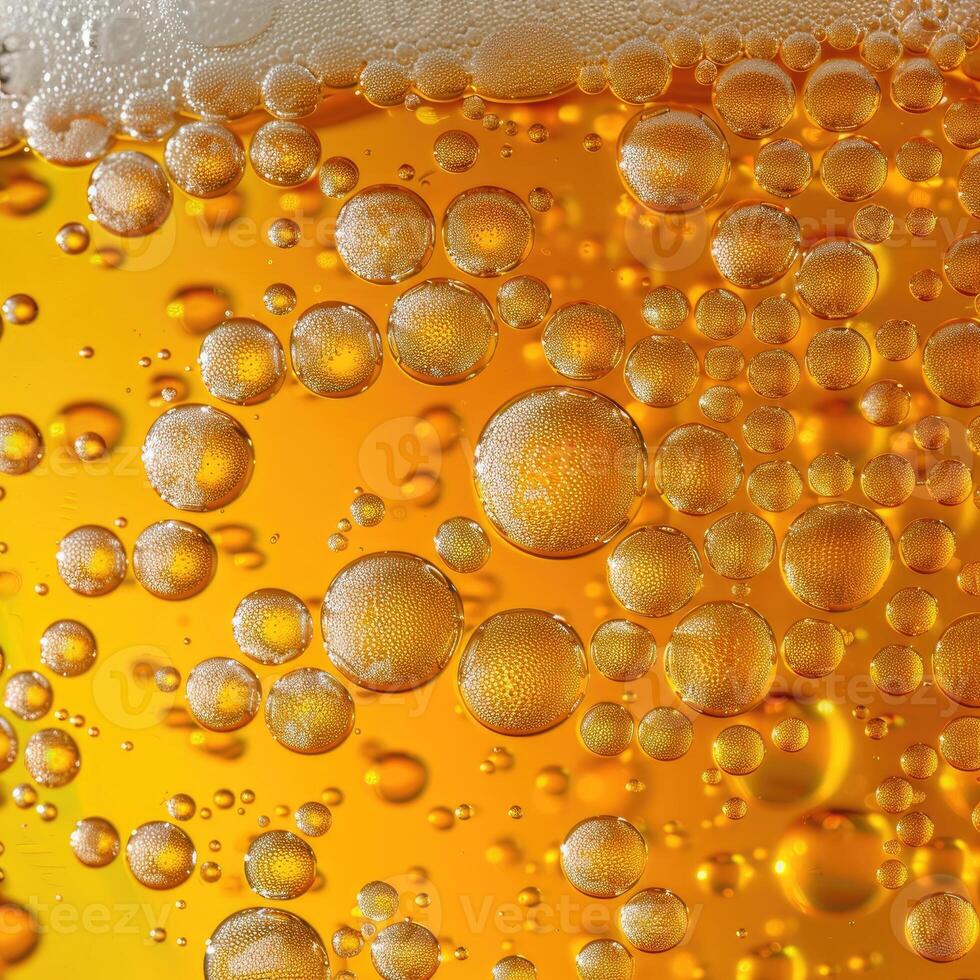 AI generated Ultra close up view of beer texture with foam photo