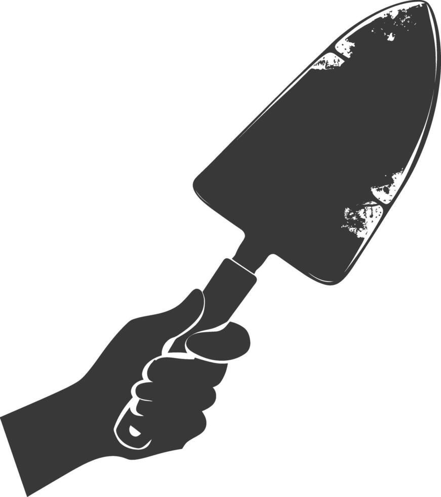 AI generated Silhouette hand holding brick trowel for construction black color only vector