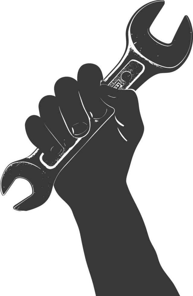 AI generated Silhouette hand holding wrench for construction black color only vector
