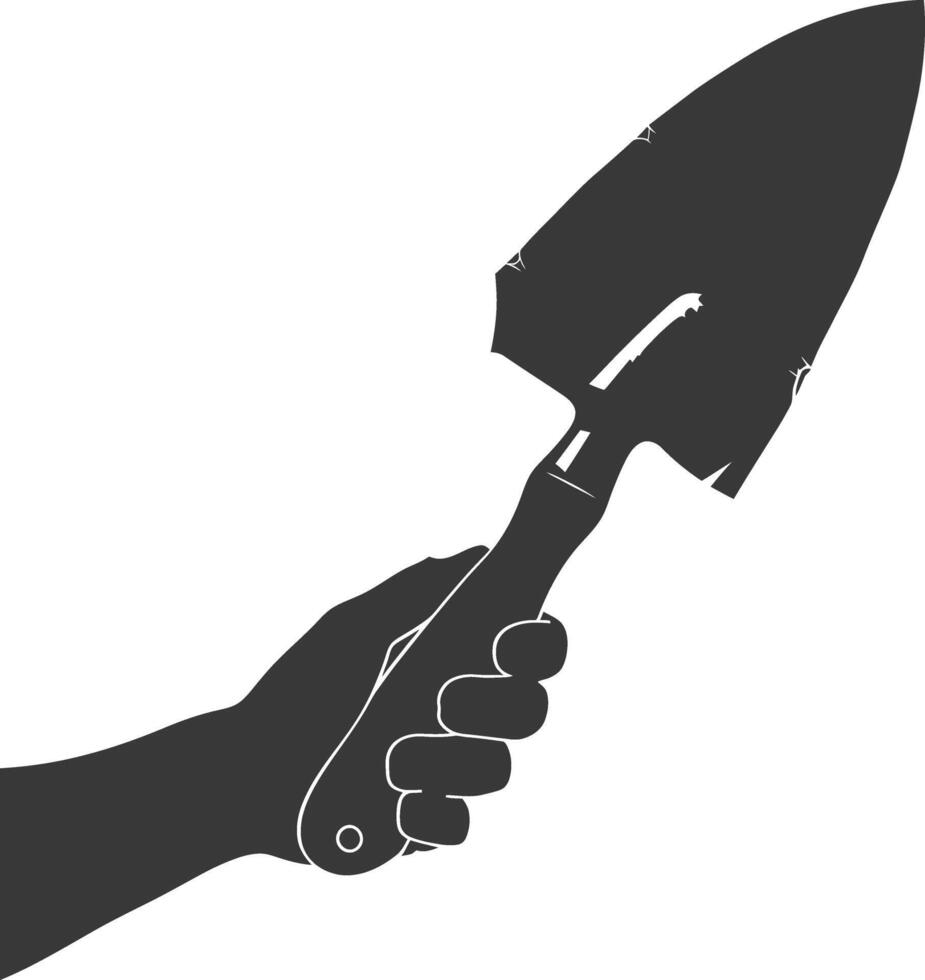 AI generated Silhouette hand holding brick trowel for construction black color only vector