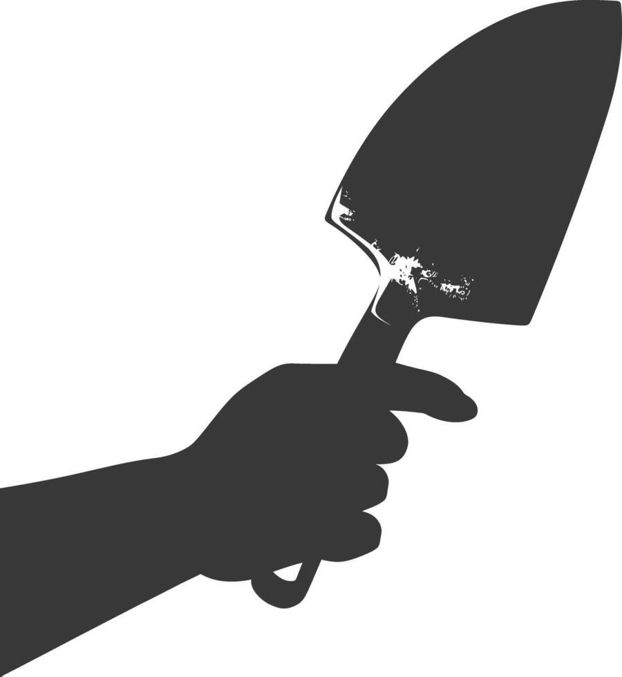 AI generated Silhouette hand holding brick trowel for construction black color only vector