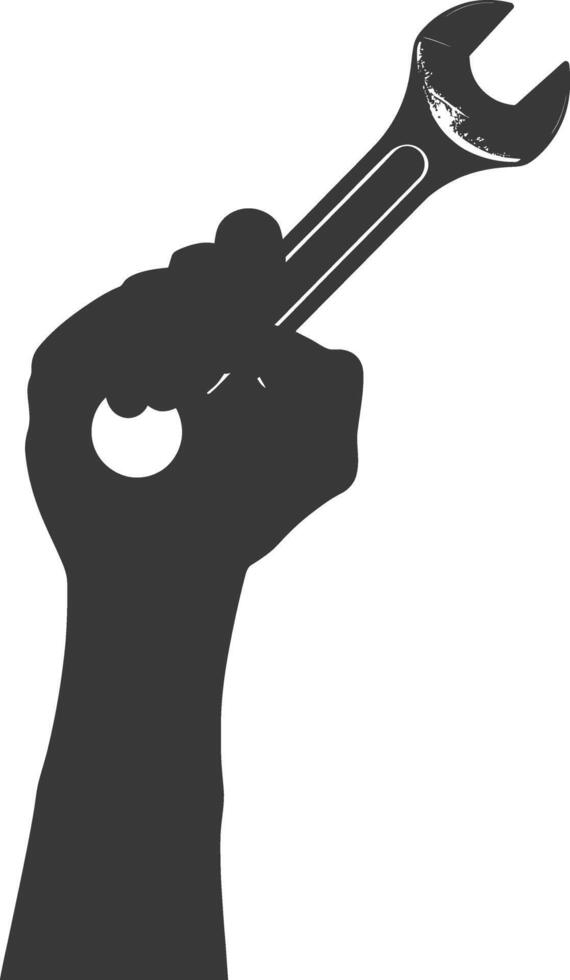AI generated Silhouette hand holding wrench for construction black color only vector