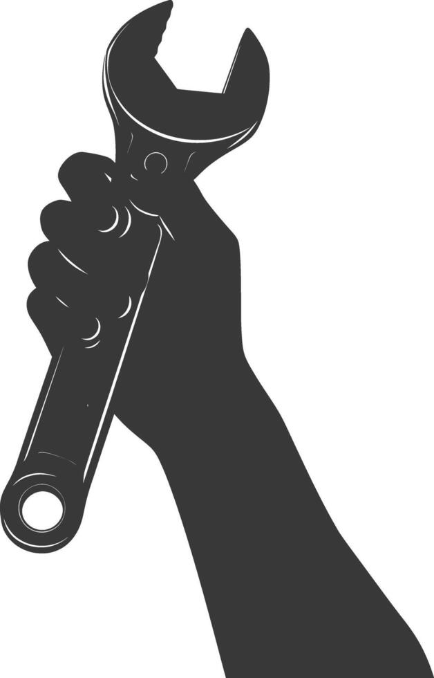 AI generated Silhouette hand holding wrench for construction black color only vector