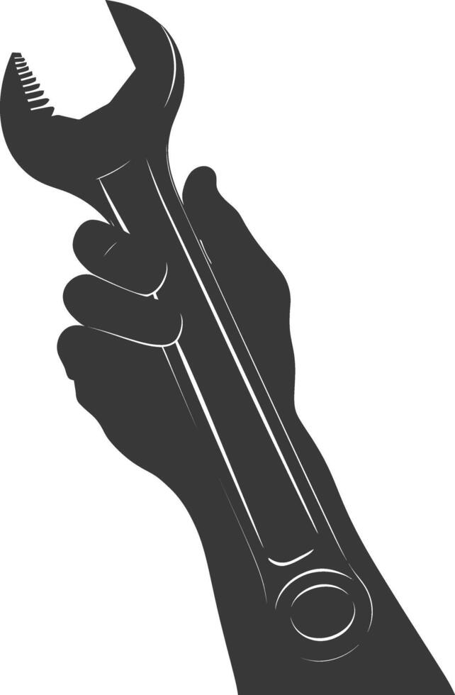 AI generated Silhouette hand holding wrench for construction black color only vector