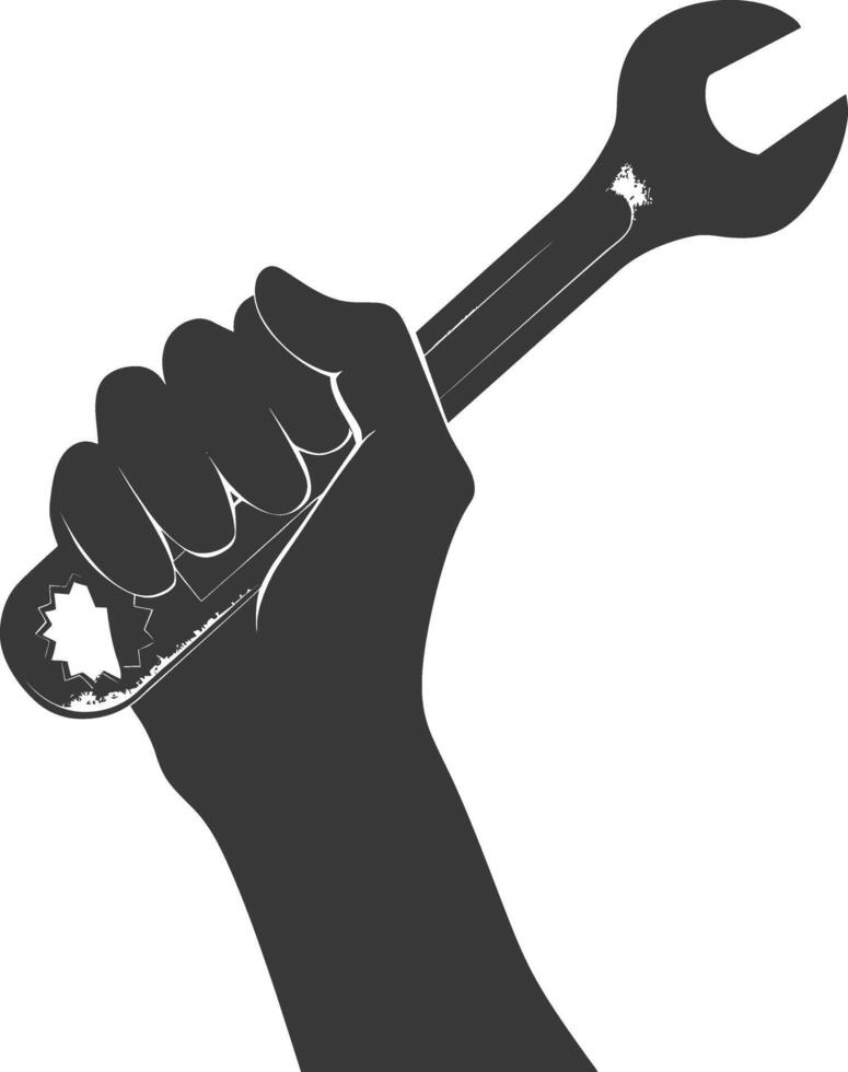 AI generated Silhouette hand holding wrench for construction black color only vector