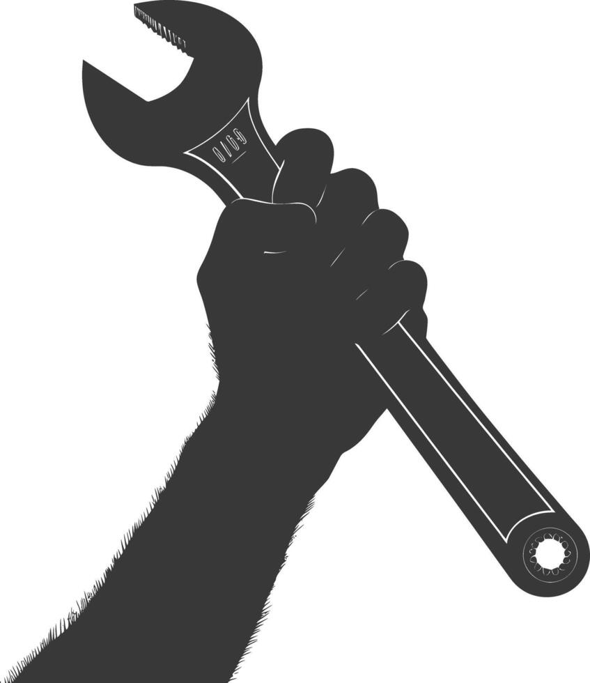 AI generated Silhouette hand holding wrench for construction black color only vector