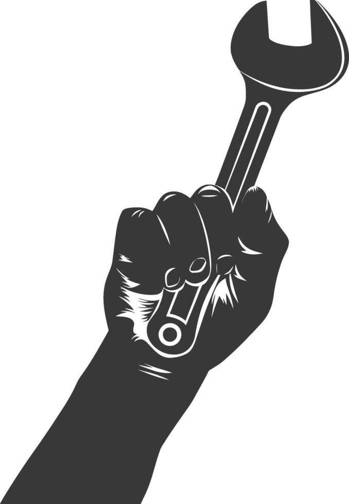 AI generated Silhouette hand holding wrench for construction black color only vector