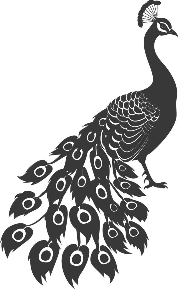 ai generado silueta pavo real aves animal aumento pluma cola negro color solamente vector