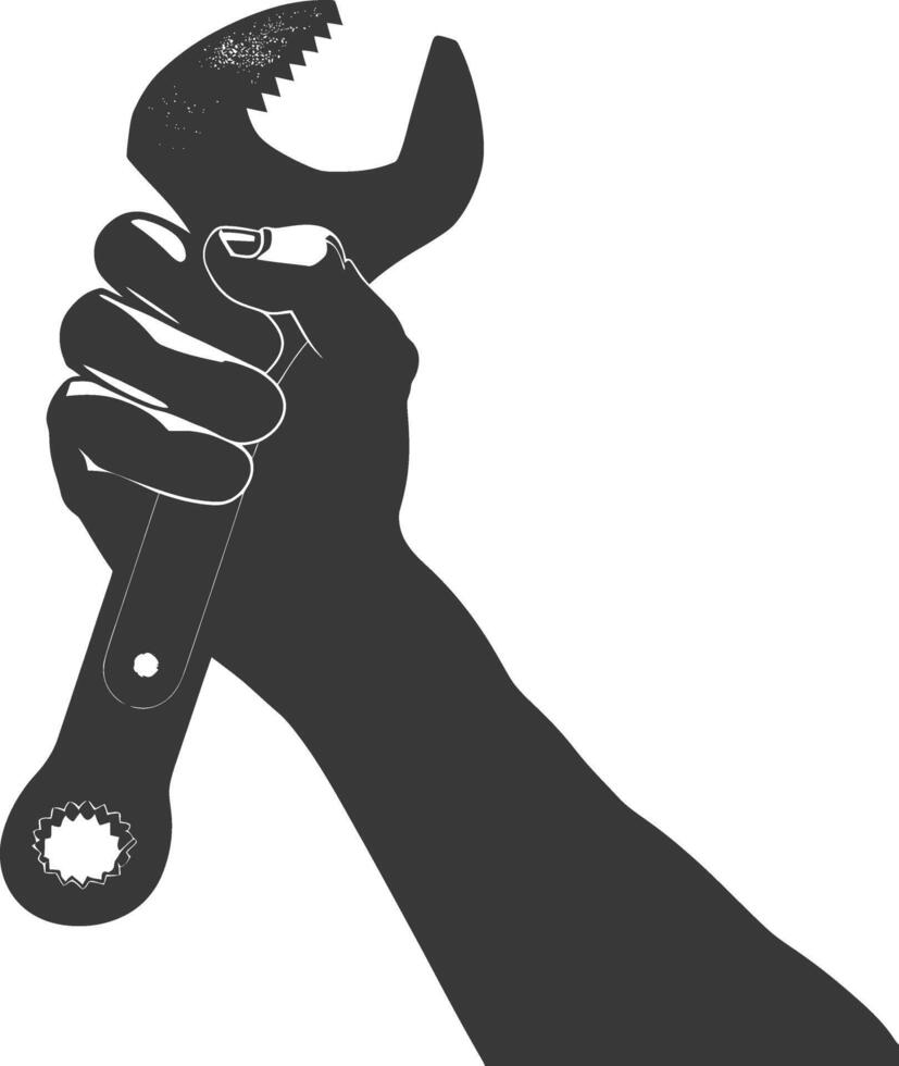 AI generated Silhouette hand holding wrench for construction black color only vector