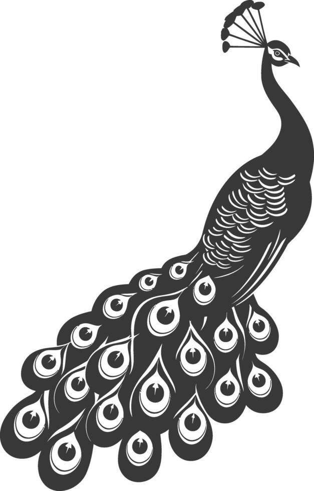 AI generated Silhouette Peafowl Birds Animal raise feather tail black color only vector