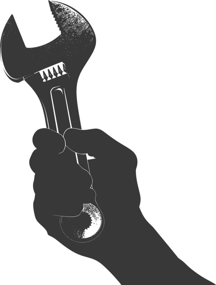 AI generated Silhouette hand holding wrench for construction black color only vector