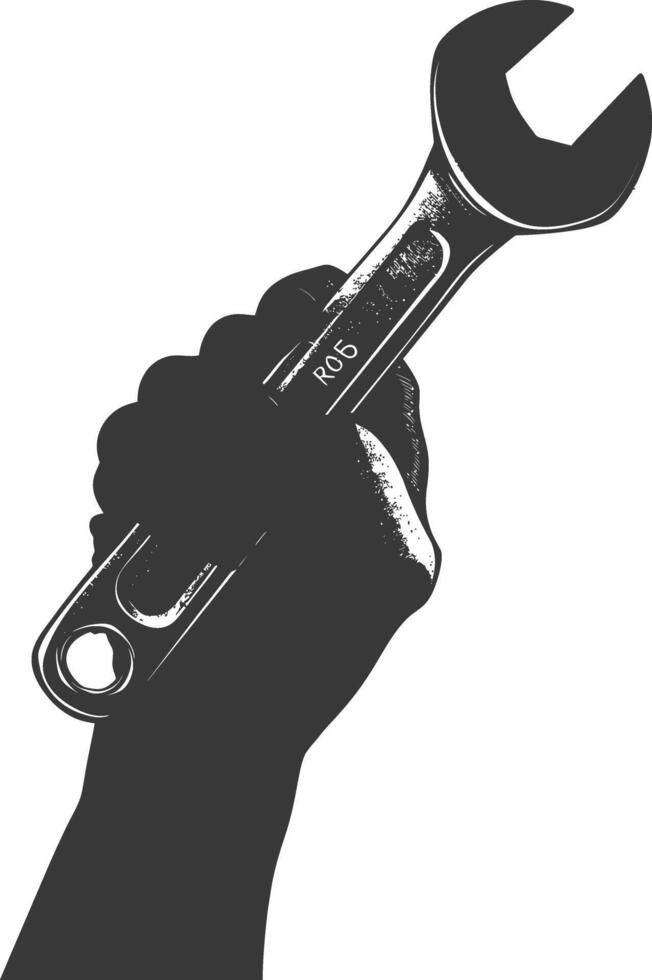 AI generated Silhouette hand holding wrench for construction black color only vector