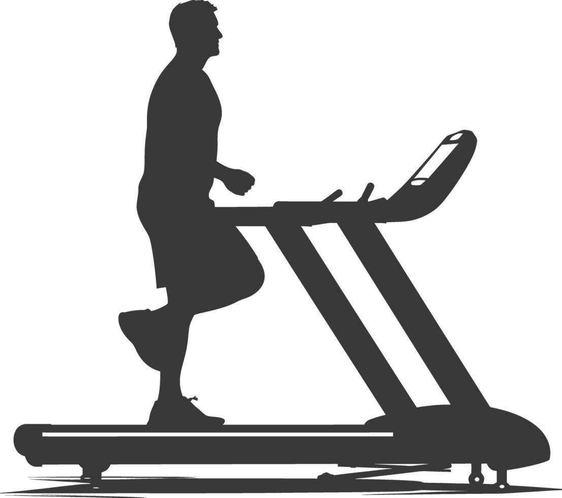 AI generated Silhouette man using a treadmill full body black color only vector