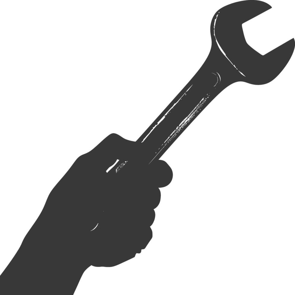 AI generated Silhouette hand holding wrench for construction black color only vector