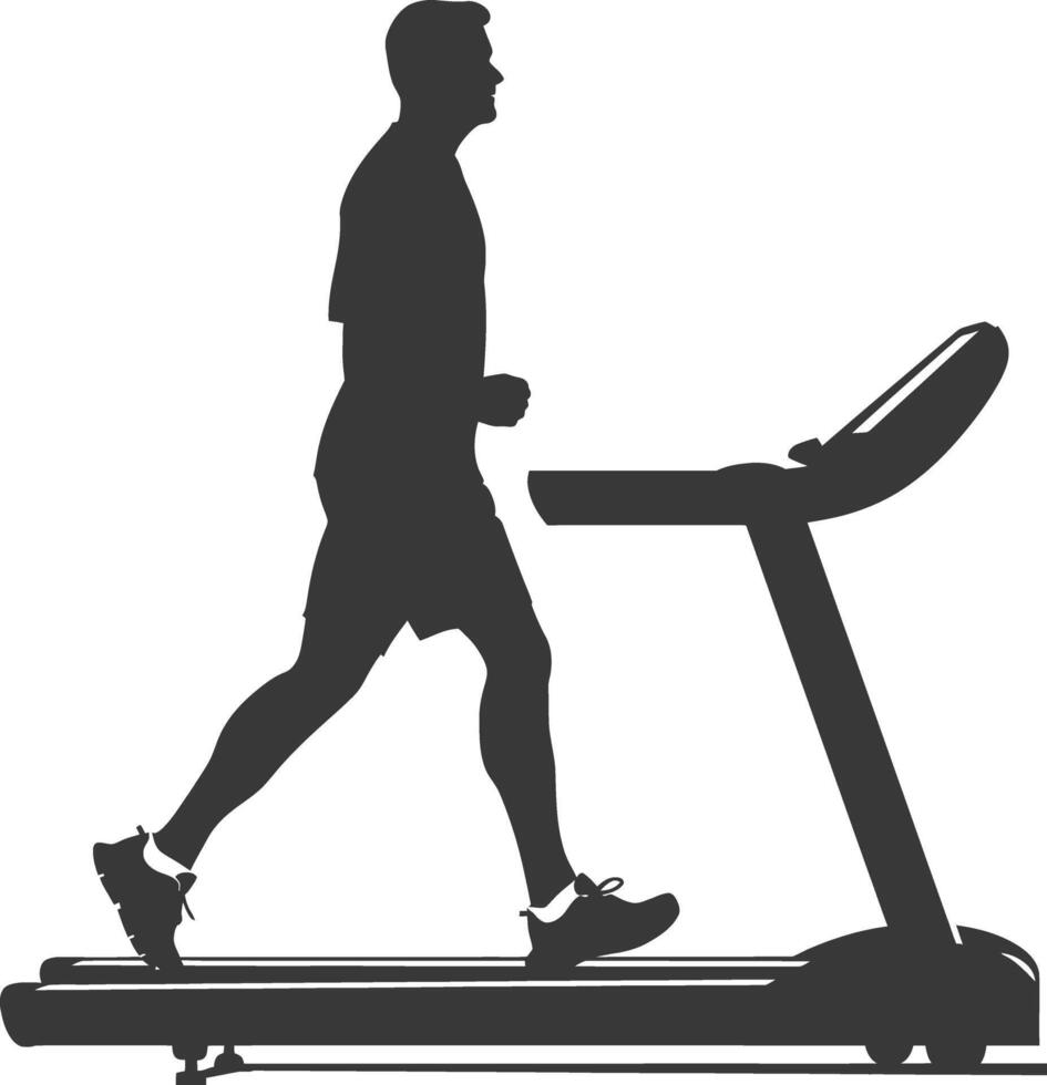 AI generated Silhouette man using a treadmill full body black color only vector
