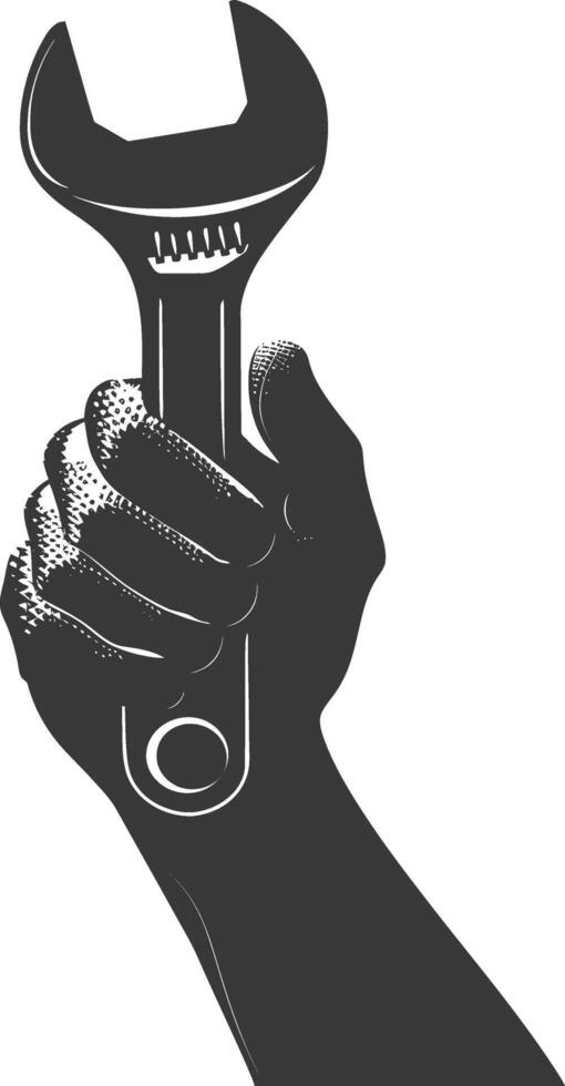 AI generated Silhouette hand holding wrench for construction black color only vector