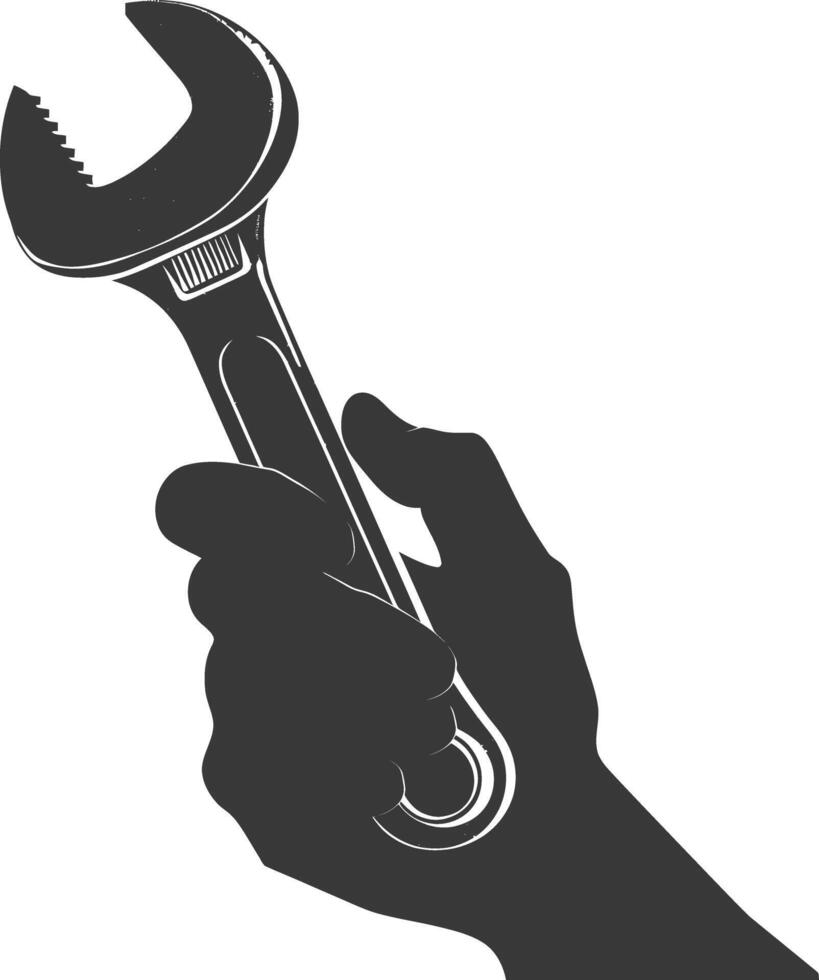 AI generated Silhouette hand holding wrench for construction black color only vector