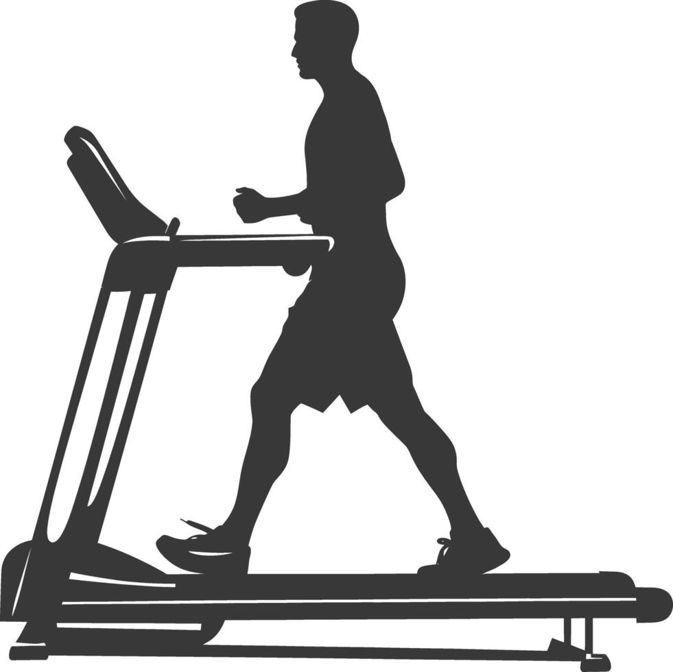 AI generated Silhouette man using a treadmill full body black color only vector