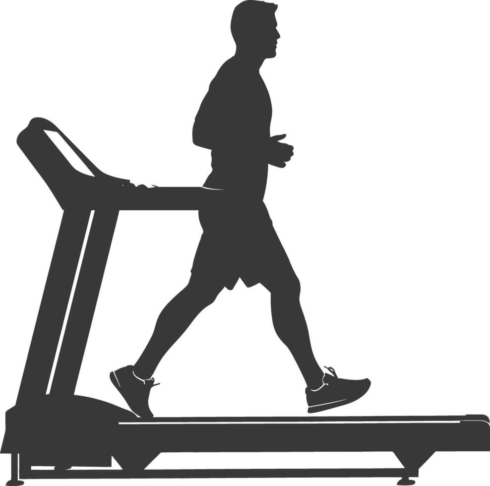 AI generated Silhouette man using a treadmill full body black color only vector