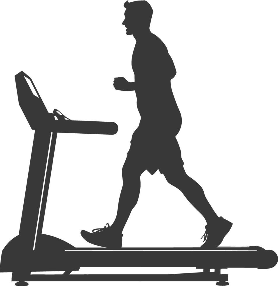 AI generated Silhouette man using a treadmill full body black color only vector