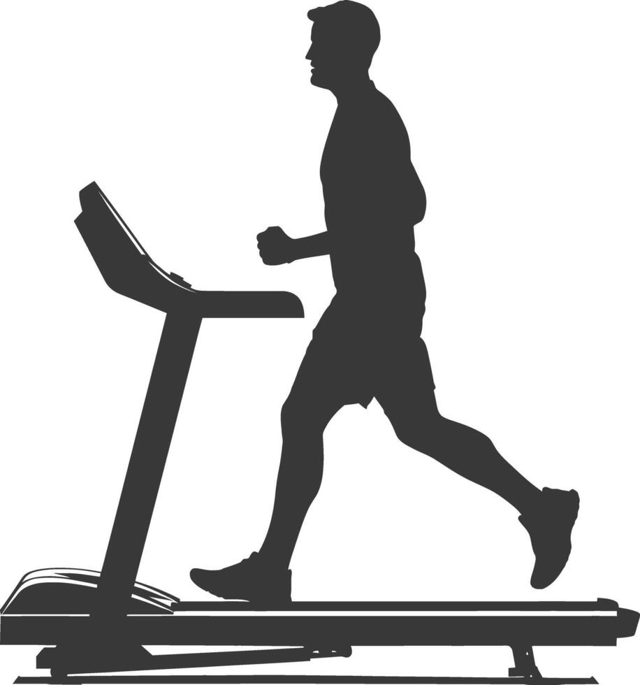 AI generated Silhouette man using a treadmill full body black color only vector