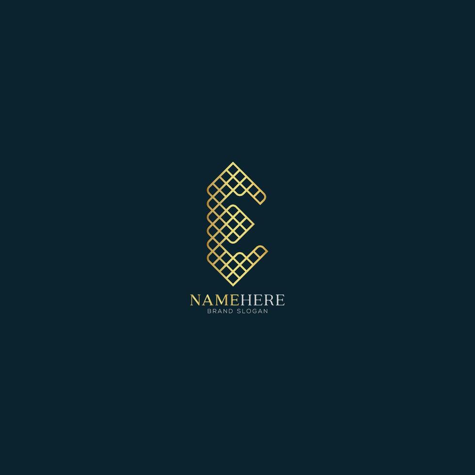 Alphabet letter E monogram lines logo, gold color, elegant classical design vector